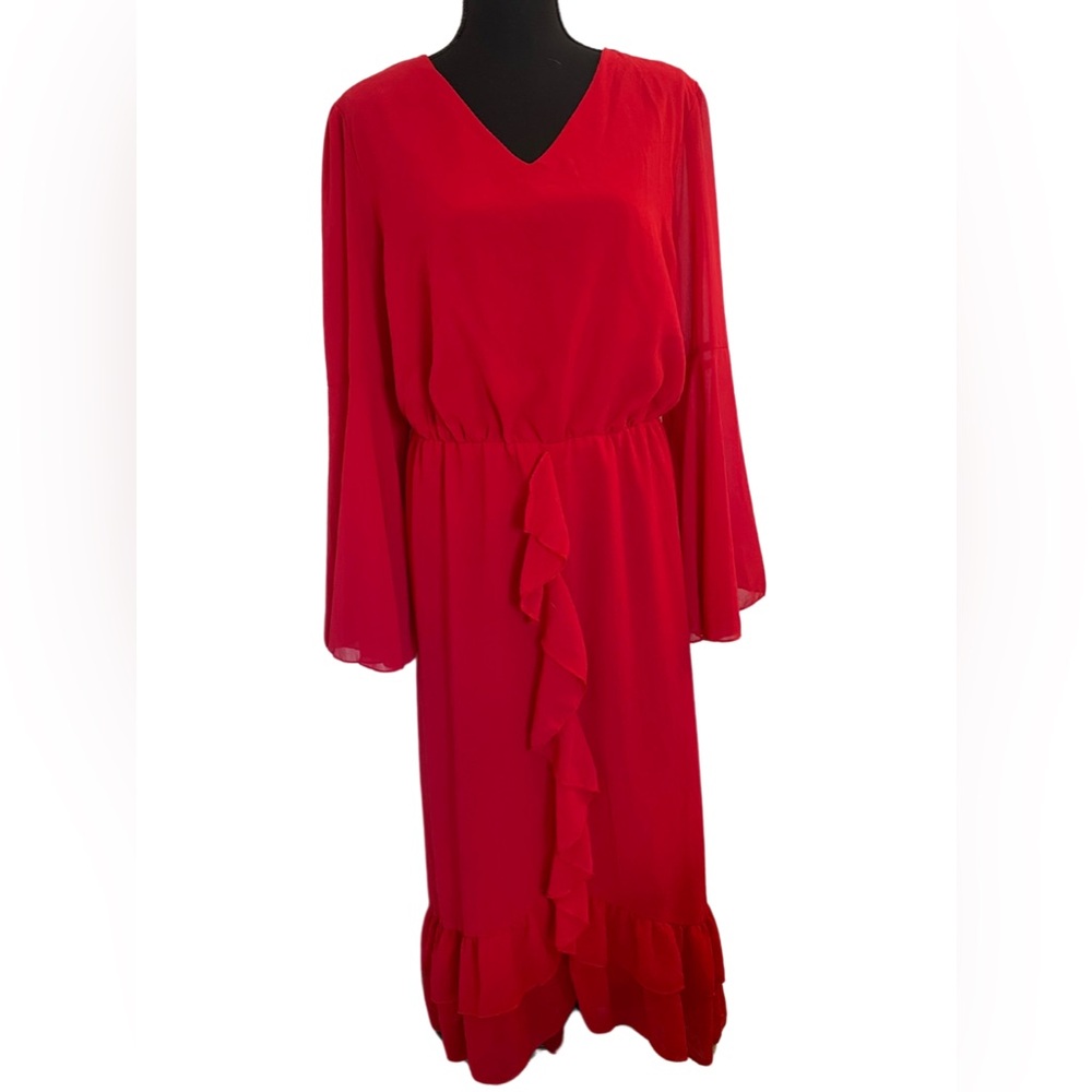 Red Maxi Dress with Bell Sleeves
